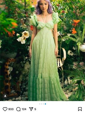 Light Green Ruffled Maxi Dress with Tie-Front Detail